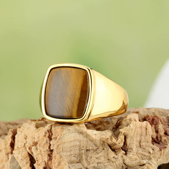 Wholesale Fashion Simple Geometric Black Stone Titanium Steel Ring For Men And Women With Polishing Treatment