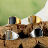 Wholesale Fashion Simple Geometric Black Stone Titanium Steel Ring For Men And Women With Polishing Treatment