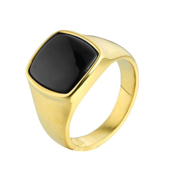 Wholesale Fashion Simple Geometric Black Stone Titanium Steel Ring For Men And Women With Polishing Treatment