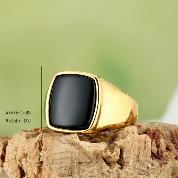 Wholesale Fashion Simple Geometric Black Stone Titanium Steel Ring For Men And Women With Polishing Treatment
