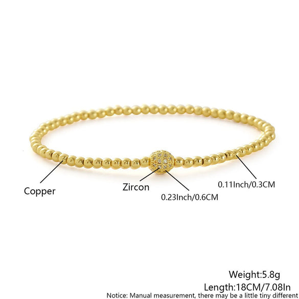 Wholesale Fashion Simple Geometric Copper Bead Stackable Elastic Bracelets Electroplated With 18K Gold For Unisex And Women