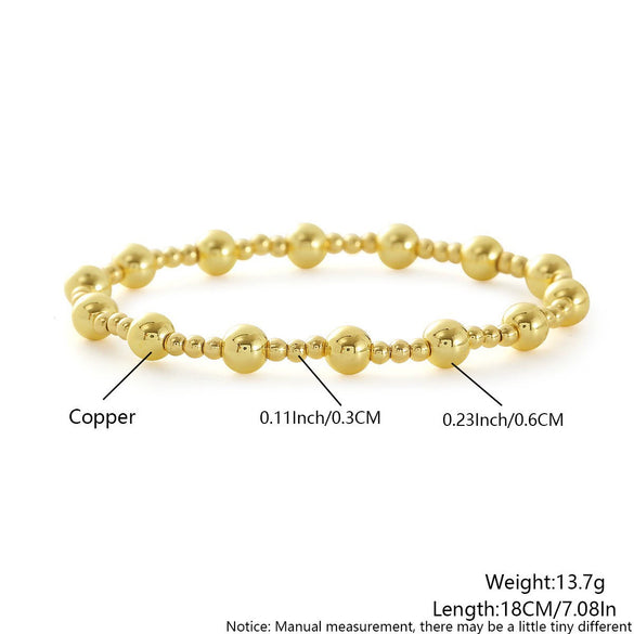 Wholesale Fashion Simple Geometric Copper Bead Stackable Elastic Bracelets Electroplated With 18K Gold For Unisex And Women