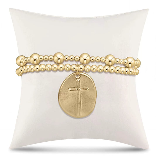 Wholesale Fashion Simple Geometric Copper Bead Stackable Elastic Bracelets Electroplated With 18K Gold For Unisex And Women