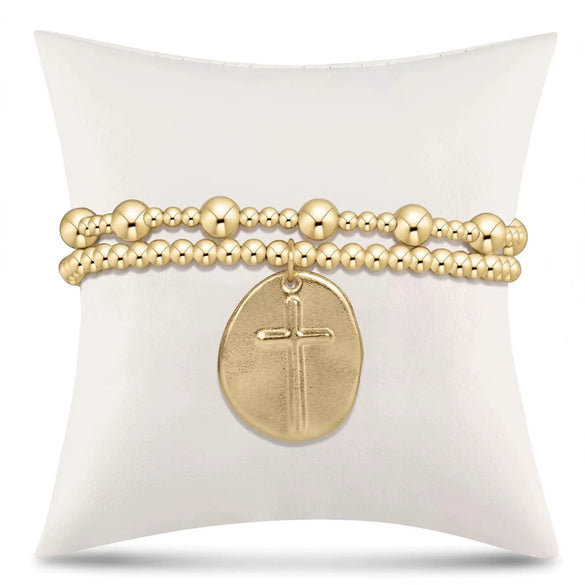 Wholesale Fashion Simple Geometric Copper Bead Stackable Elastic Bracelets Electroplated With 18K Gold For Unisex And Women