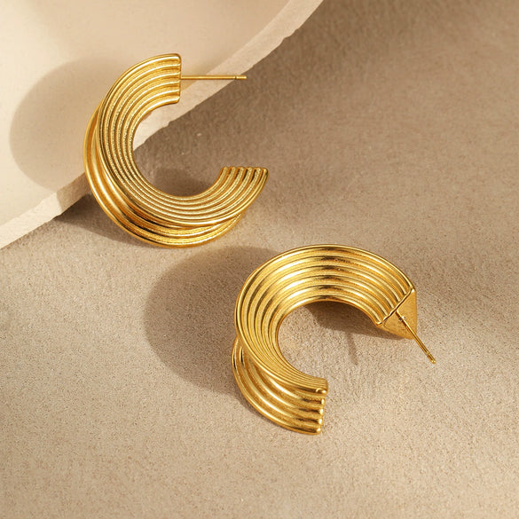 Wholesale Fashion Simple Geometric Stainless Steel And Titanium Steel Hoop Earrings For Women With Electroplating