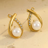 Wholesale Fashion Simple Geometric Stainless Steel 18K Electroplated Diamond Pearl Women's Earrings