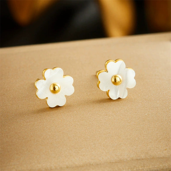 Wholesale Fashion Simple Gold Flower Pendant Earrings And Necklace Suit In Stainless Steel With Electroplating