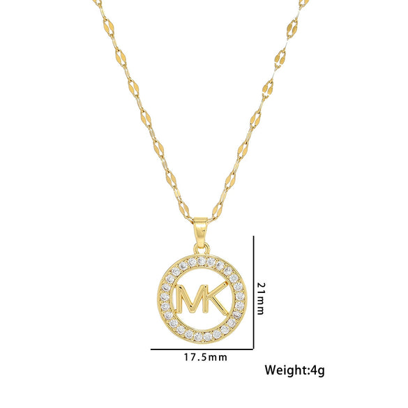 Wholesale Fashion Simple Hollow Round Letter Inlaid Zircon Lovers Necklace Made Of Titanium Steel With Electroplating Treatment