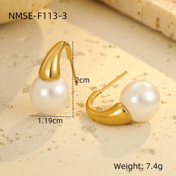 Wholesale Fashion Simple Imitation Pearl Earrings Stainless Steel Electroplated For Women
