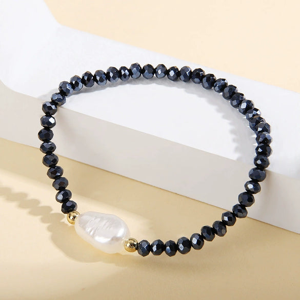 Wholesale Fashion Simple Irregular Pearl And Glass Beaded Bracelet With Geometric Pattern Handmade