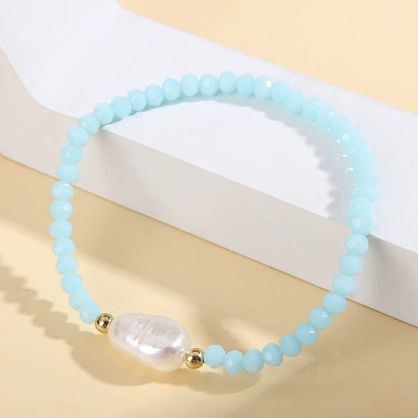 Wholesale Fashion Simple Irregular Pearl And Glass Beaded Bracelet With Geometric Pattern Handmade