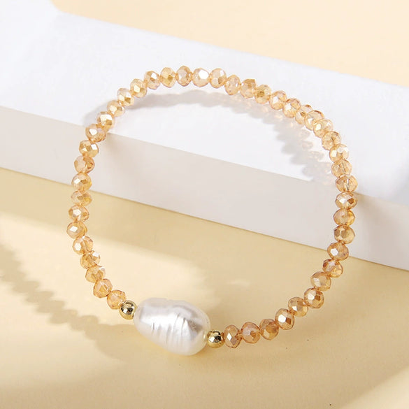 Wholesale Fashion Simple Irregular Pearl And Glass Beaded Bracelet With Geometric Pattern Handmade