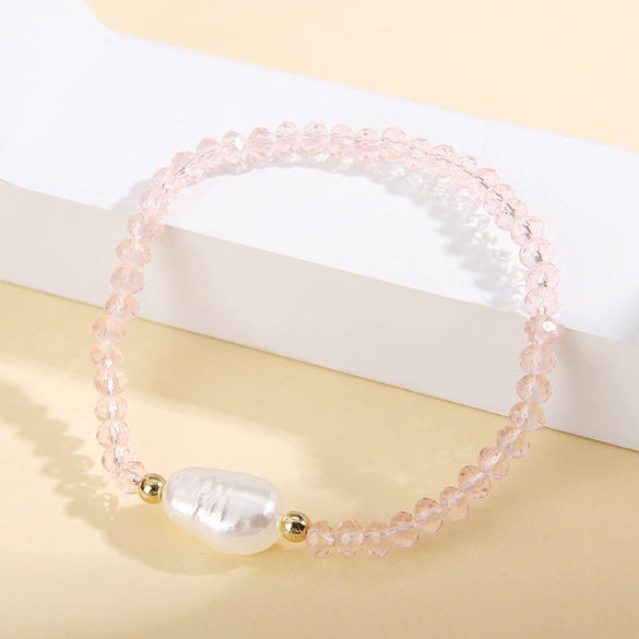 Wholesale Fashion Simple Irregular Pearl And Glass Beaded Bracelet With Geometric Pattern Handmade