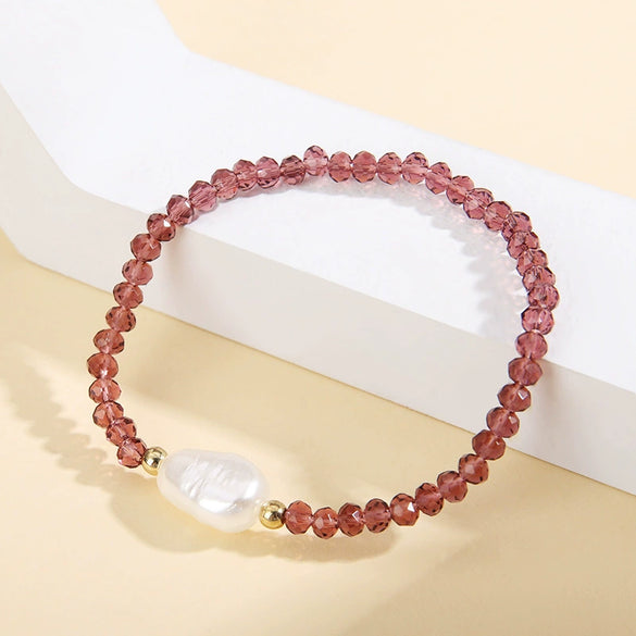Wholesale Fashion Simple Irregular Pearl And Glass Beaded Bracelet With Geometric Pattern Handmade
