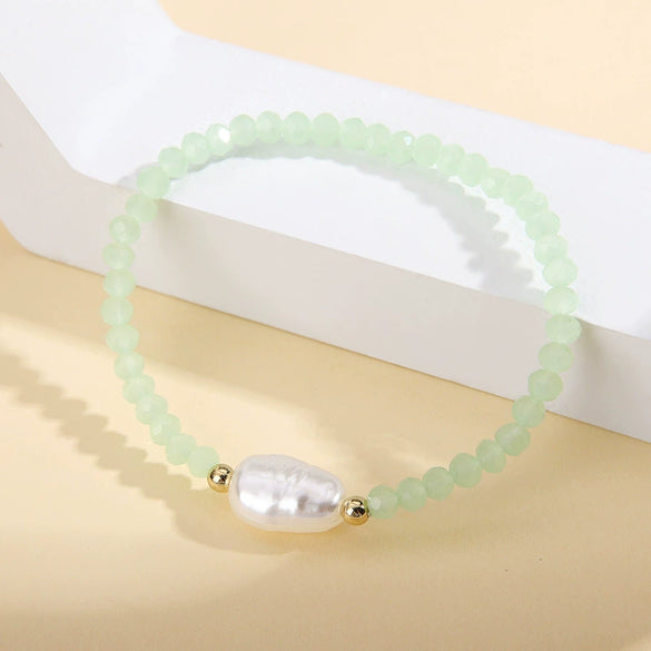 Wholesale Fashion Simple Irregular Pearl And Glass Beaded Bracelet With Geometric Pattern Handmade