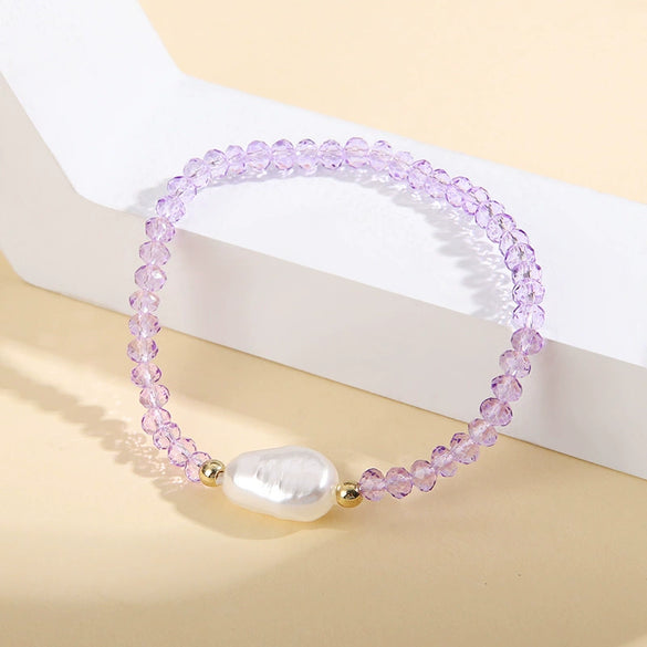 Wholesale Fashion Simple Irregular Pearl And Glass Beaded Bracelet With Geometric Pattern Handmade