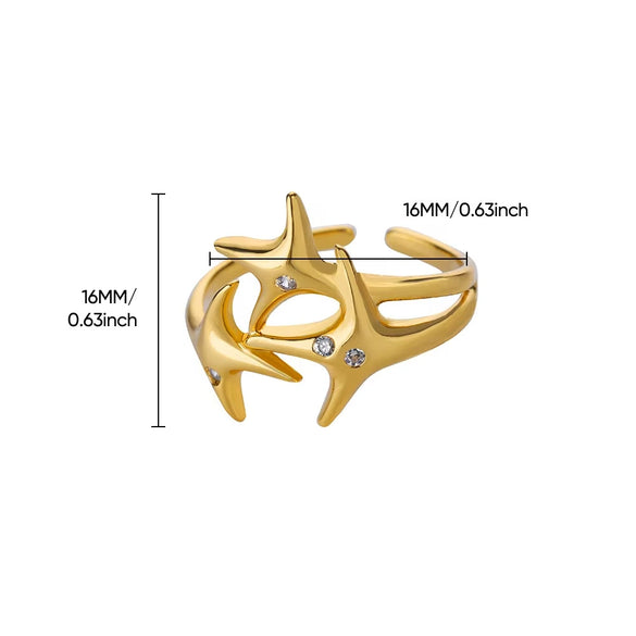 Wholesale Fashion Simple Irregular Star And Rose Copper Ring Set With Diamonds