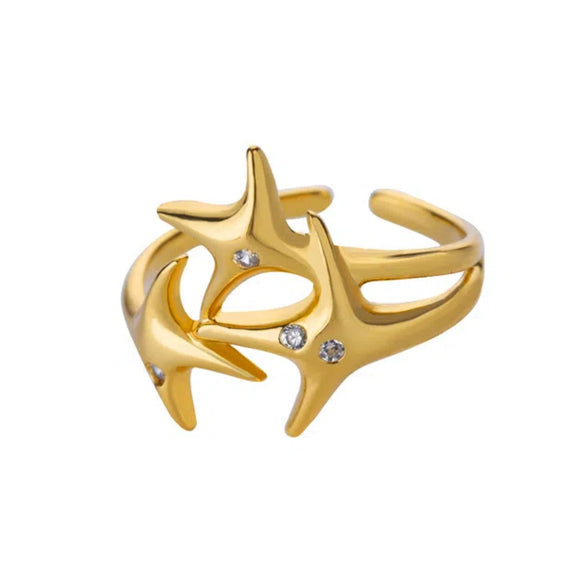 Wholesale Fashion Simple Irregular Star And Rose Copper Ring Set With Diamonds