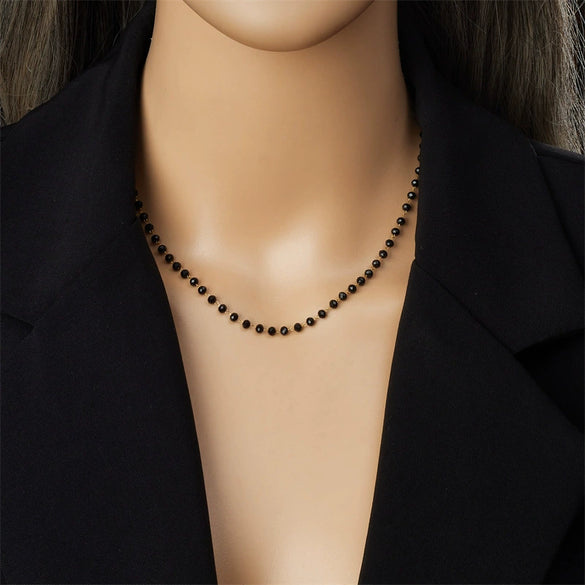 Wholesale Fashion Simple Personality Joker Black Beads Necklace For Men And Women Stainless Steel Geometric Pattern Electroplating