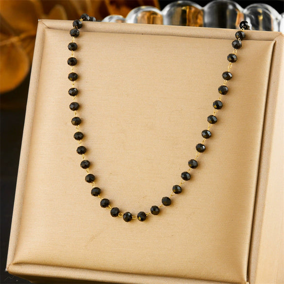 Wholesale Fashion Simple Personality Joker Black Beads Necklace For Men And Women Stainless Steel Geometric Pattern Electroplating