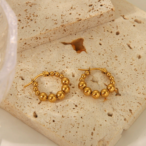 Wholesale Fashion Simple Personality Unisex Stainless Steel Round Bead Earrings With U Shape Geometric Design And Pvd Furnace Real Gold Electroplating