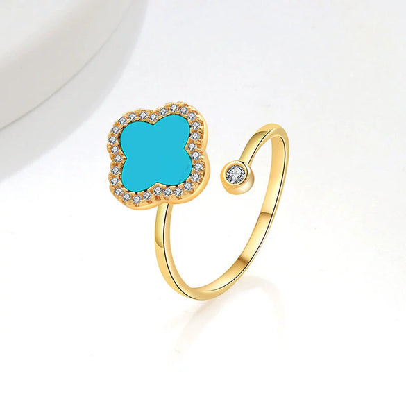 Wholesale Fashion Simple Rotating Four Leaf Clover Copper Ring Geometric Style 18K Gold Plated