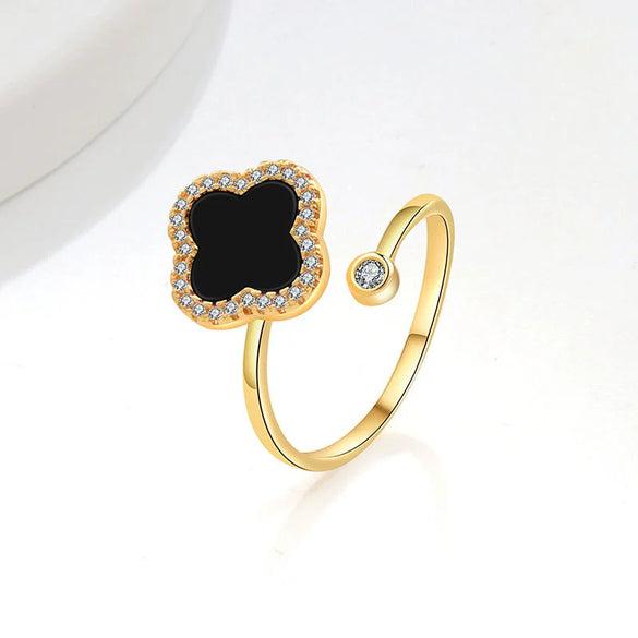 Wholesale Fashion Simple Rotating Four Leaf Clover Copper Ring Geometric Style 18K Gold Plated