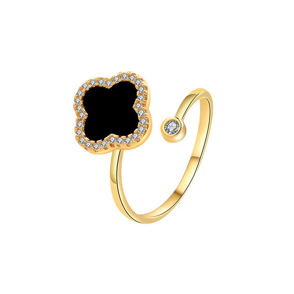 Wholesale Fashion Simple Rotating Four Leaf Clover Copper Ring Geometric Style 18K Gold Plated