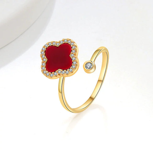 Wholesale Fashion Simple Rotating Four Leaf Clover Copper Ring Geometric Style 18K Gold Plated