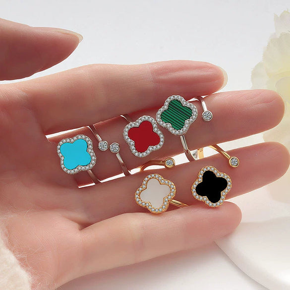 Wholesale Fashion Simple Rotating Four Leaf Clover Copper Ring Geometric Style 18K Gold Plated