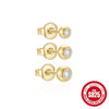 Wholesale Fashion Simple S925 Sterling Silver Mini Beanie Geometric Round Beads Inlaid Zircon Earrings 3 Sets