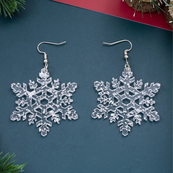 Wholesale Fashion Simple Silver Snowflake Shape Sequined Acrylic Earrings Unisex
