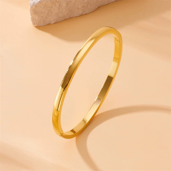 Wholesale Fashion Simple Smooth Gold Plated Stainless Steel Round Geometric Bracelet