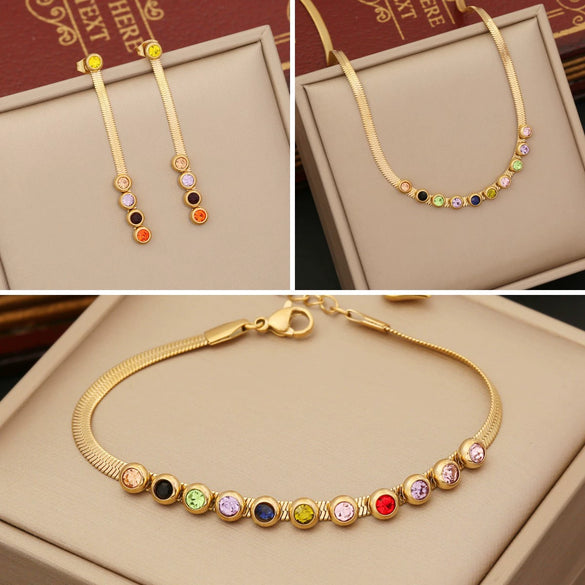 Wholesale Fashion Simple Stainless Steel Flat Snake Chain Clavicle Chain Necklace Set With Electroplating Treatment For Women