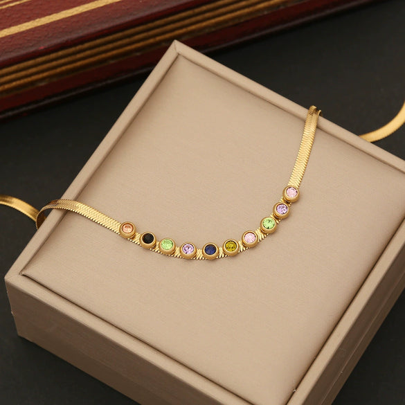 Wholesale Fashion Simple Stainless Steel Flat Snake Chain Clavicle Chain Necklace Set With Electroplating Treatment For Women