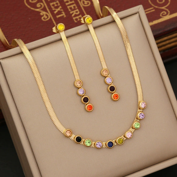 Wholesale Fashion Simple Stainless Steel Flat Snake Chain Clavicle Chain Necklace Set With Electroplating Treatment For Women