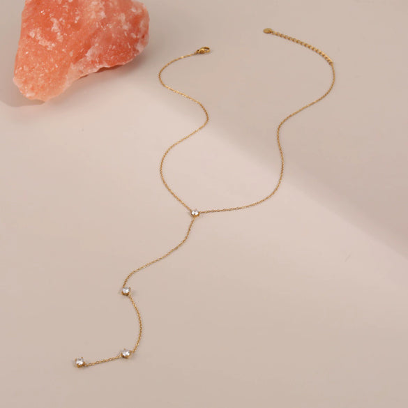 Wholesale Fashion Simple Tassel Long Zircon Pendant Yshaped Necklace For Women Stainless Steel Geometric Electroplated Jewelry
