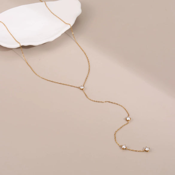 Wholesale Fashion Simple Tassel Long Zircon Pendant Yshaped Necklace For Women Stainless Steel Geometric Electroplated Jewelry