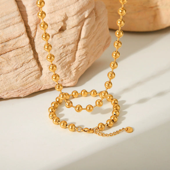 Wholesale Fashion Simple Titanium Steel Ball Bead Chain Necklace And 18K Gold Plated Stainless Steel Bracelet With Geometric Design And Electroplating Treatment For Women