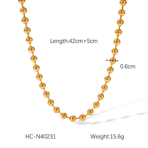 Wholesale Fashion Simple Titanium Steel Ball Bead Chain Necklace And 18K Gold Plated Stainless Steel Bracelet With Geometric Design And Electroplating Treatment For Women