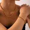 Wholesale Fashion Simple Titanium Steel Ball Bead Chain Necklace And 18K Gold Plated Stainless Steel Bracelet With Geometric Design And Electroplating Treatment For Women