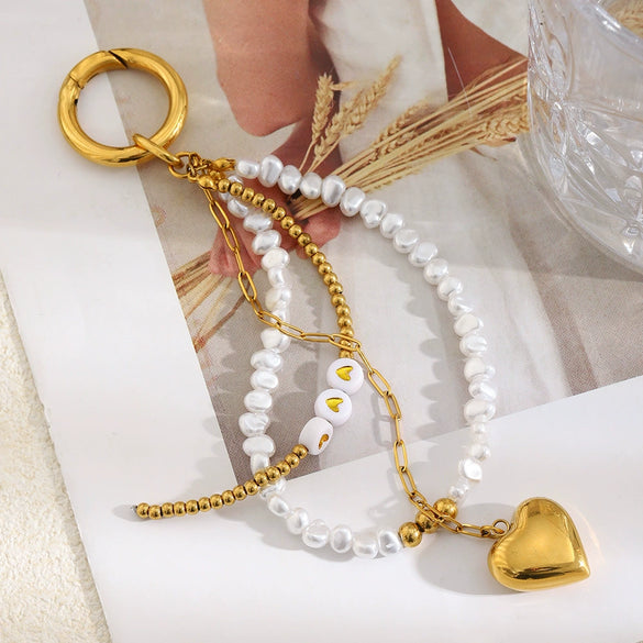 Wholesale Fashion Simple Versatile Stainless Steel Electroplated Heart Drop Bell Pendant Bag Charm Keychain