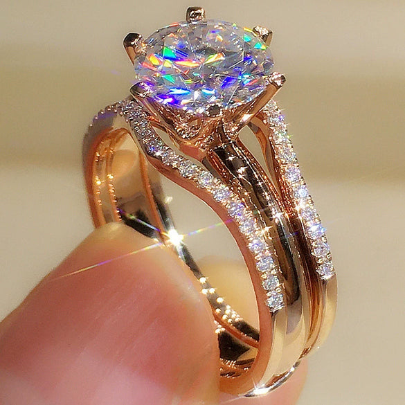 Wholesale Fashion Six Claw Cubic Zirconia Ring For Women Copper Geometric Light Luxury Style