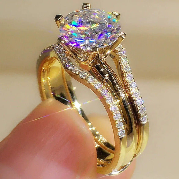 Wholesale Fashion Six Claw Cubic Zirconia Ring For Women Copper Geometric Light Luxury Style