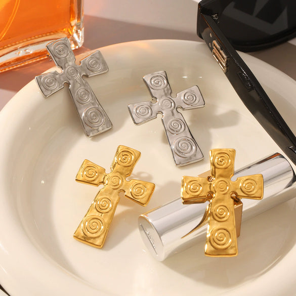 Wholesale Fashion Spiral Cross Geometric Earrings In Titanium Steel And Stainless Steel With Pvd Vacuum Plating And Electroplating