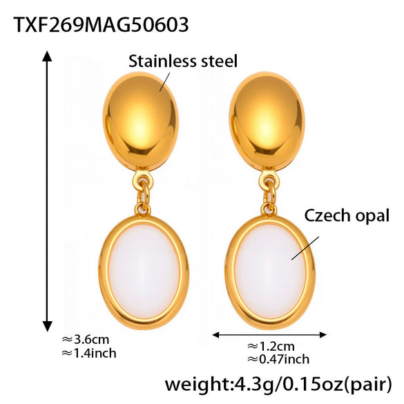 Wholesale Fashion Stainless Steel And Titanium Steel Ferris Wheel Jewelry Set With Opal Faceted Stone Brushed Surface 18K Gold Electroplated For Women