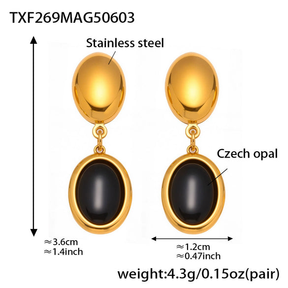 Wholesale Fashion Stainless Steel And Titanium Steel Ferris Wheel Jewelry Set With Opal Faceted Stone Brushed Surface 18K Gold Electroplated For Women