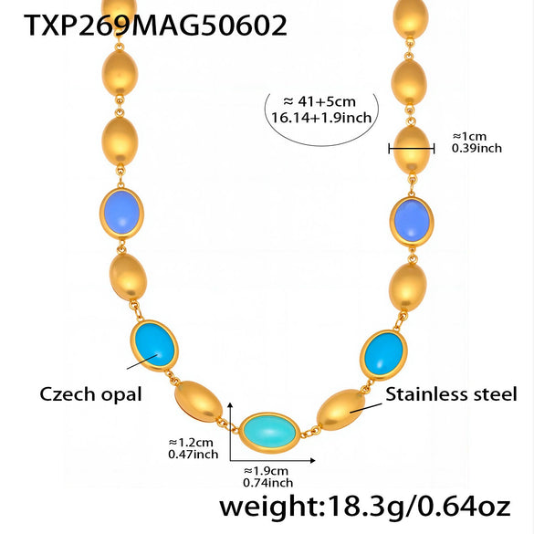 Wholesale Fashion Stainless Steel And Titanium Steel Ferris Wheel Jewelry Set With Opal Faceted Stone Brushed Surface 18K Gold Electroplated For Women