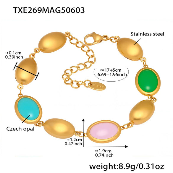 Wholesale Fashion Stainless Steel And Titanium Steel Ferris Wheel Jewelry Set With Opal Faceted Stone Brushed Surface 18K Gold Electroplated For Women