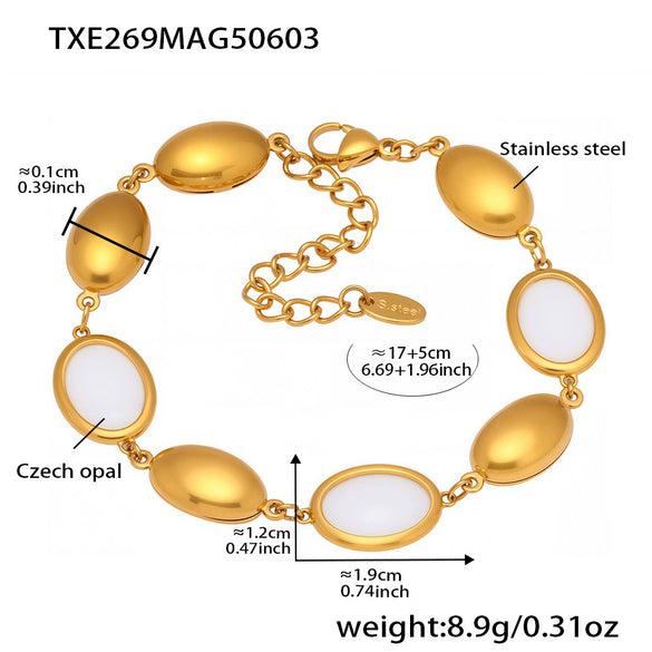 Wholesale Fashion Stainless Steel And Titanium Steel Ferris Wheel Jewelry Set With Opal Faceted Stone Brushed Surface 18K Gold Electroplated For Women
